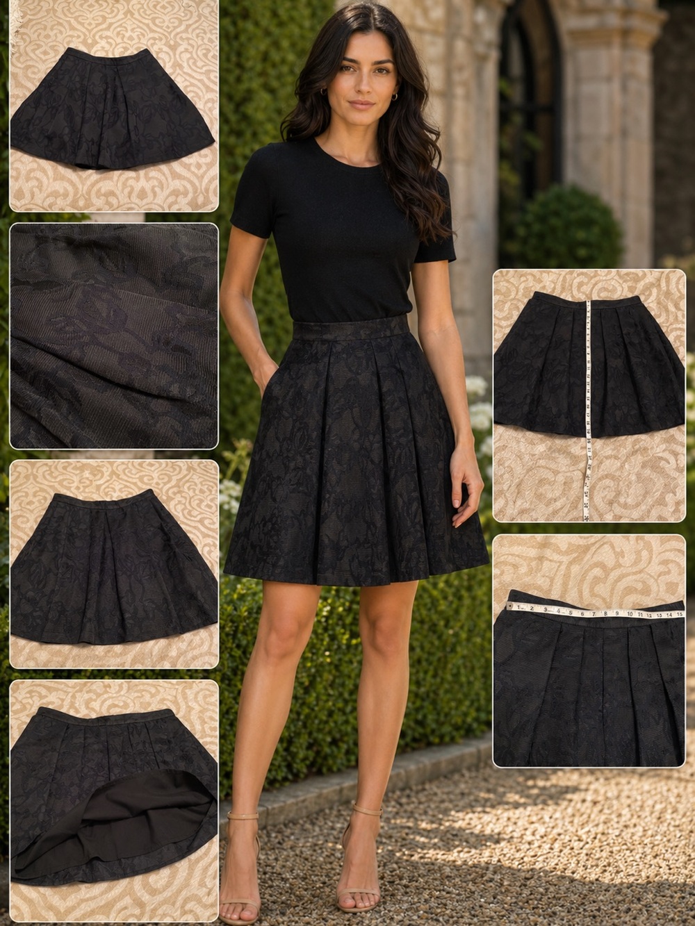 Banana Republic Black Floral Jacquard Pleated Skirt - Picture 2 of 7